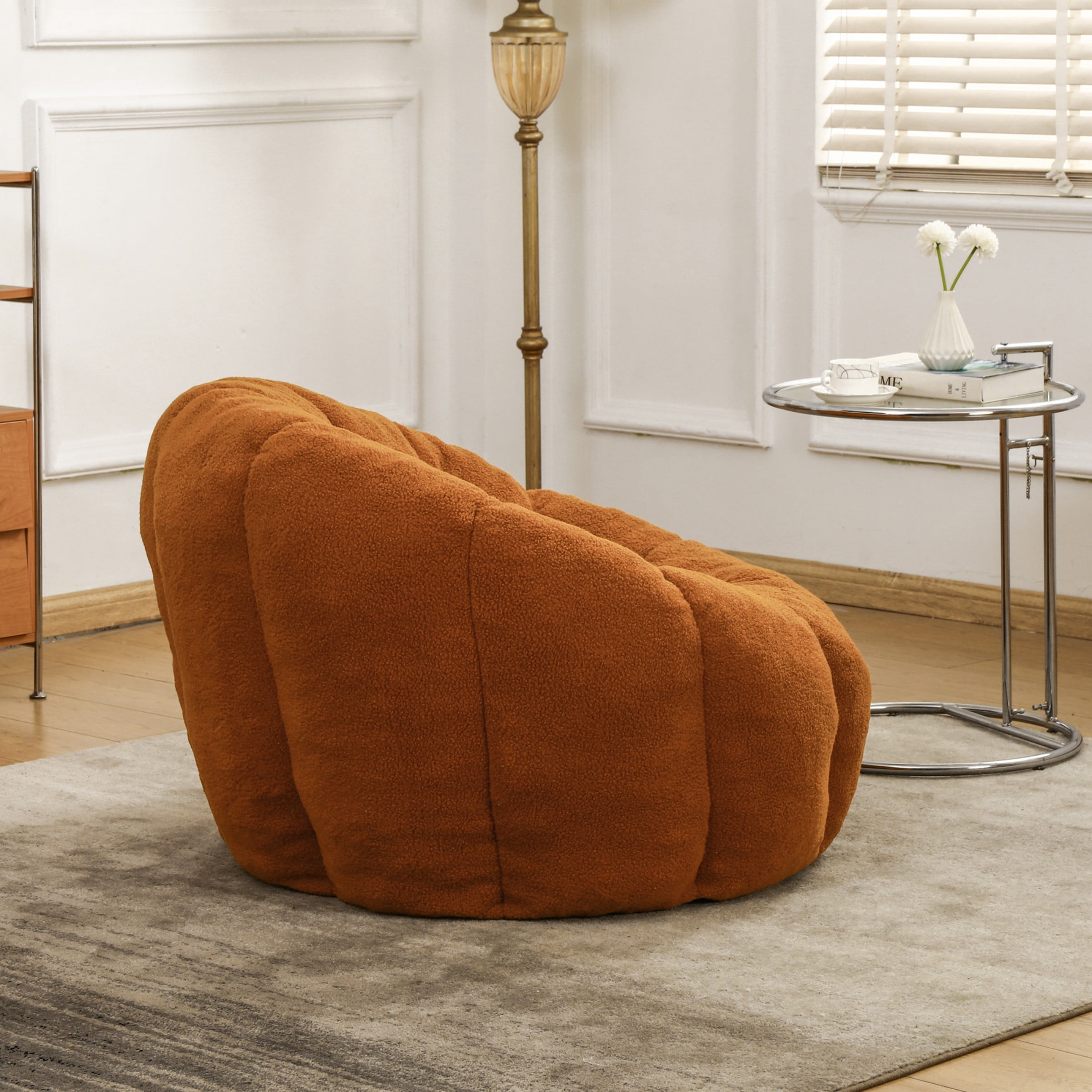 Bean Bag Chair for Adults, Faux Fur Memory Foam Bean Bag Sofa with Armrests, Fluffy Lazy Chair for Living Room Bedroom, Orange