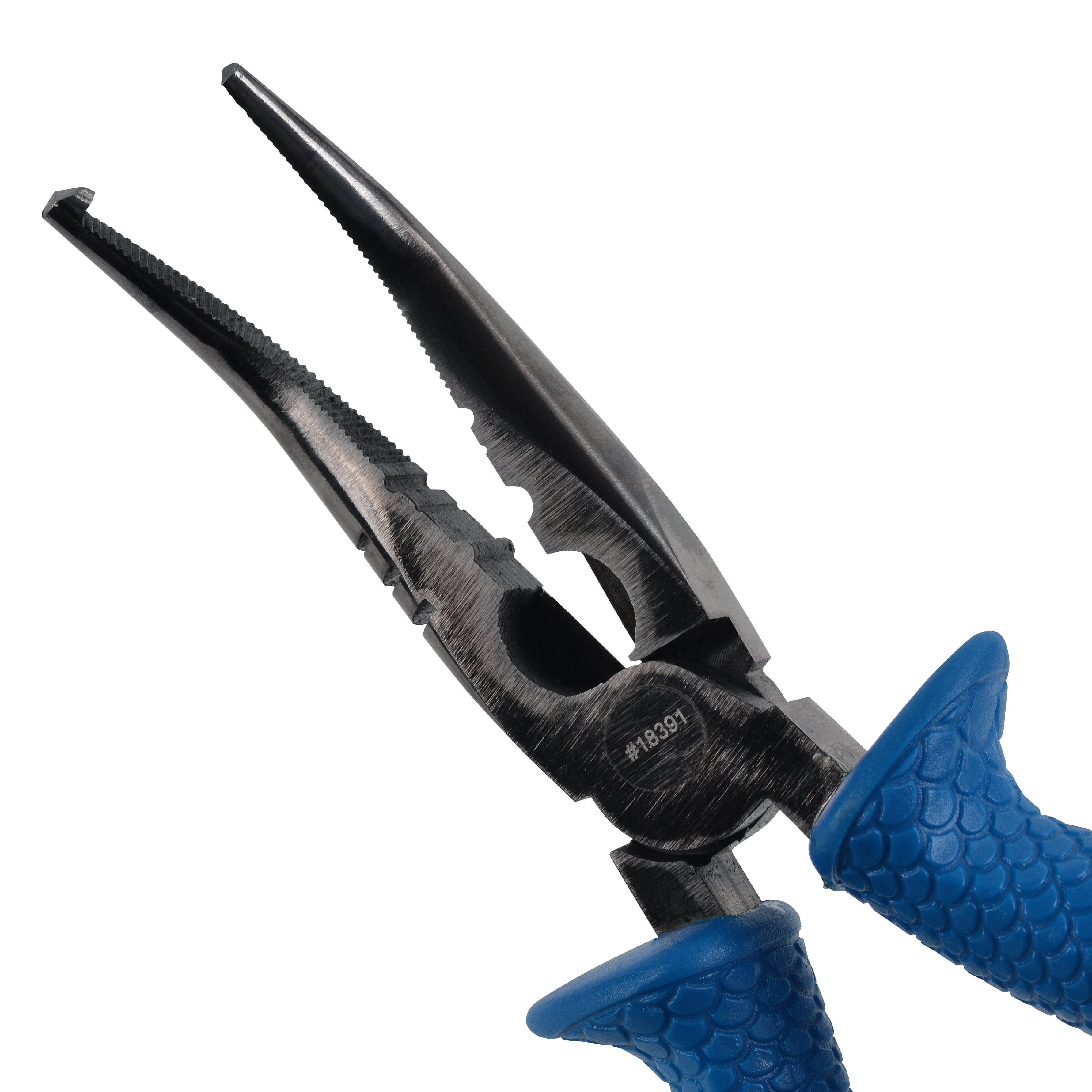 Cuda Bent Nose Fishing Plier Tool with Ring Splitter and Crimper, 7,  Carbon Steel, Blue
