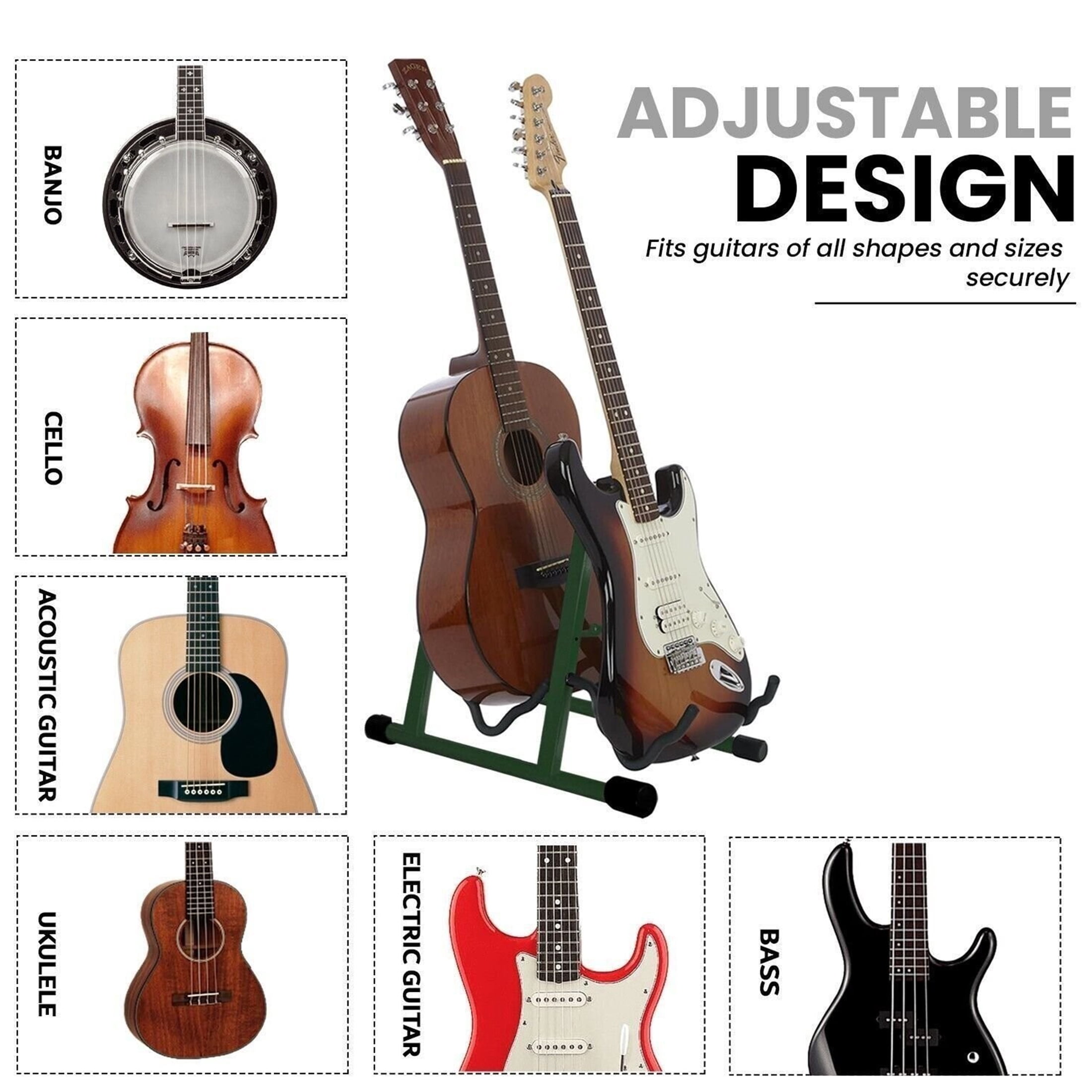 Yunken Guitar Stand 2 In 1 Electric Acoustic Bass Banjo Stand Strong Metal Double A-Frame Folding Guitar Holder with Padded Foam Sleeves Green