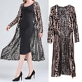 thumbnail image 4 of Cárdigan Club con lentejuelas, manga larga, elegante, largo, vestido casual, negro, 123 cm, 4 of 9