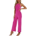 thumbnail image 4 of Mono Halter Neck INSPIRE CHIC para fiesta de mujer sin mangas, cintura alta, piernas anchas, XS, rosa intenso, 4 of 5