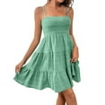 thumbnail image 2 of JULMCOMO Womens Spring Dresses Summer Casual Short Skirt Ruffle Hem Swing Sleeveless Square Neck Short Mini Dress Mint Green S, 2 of 7