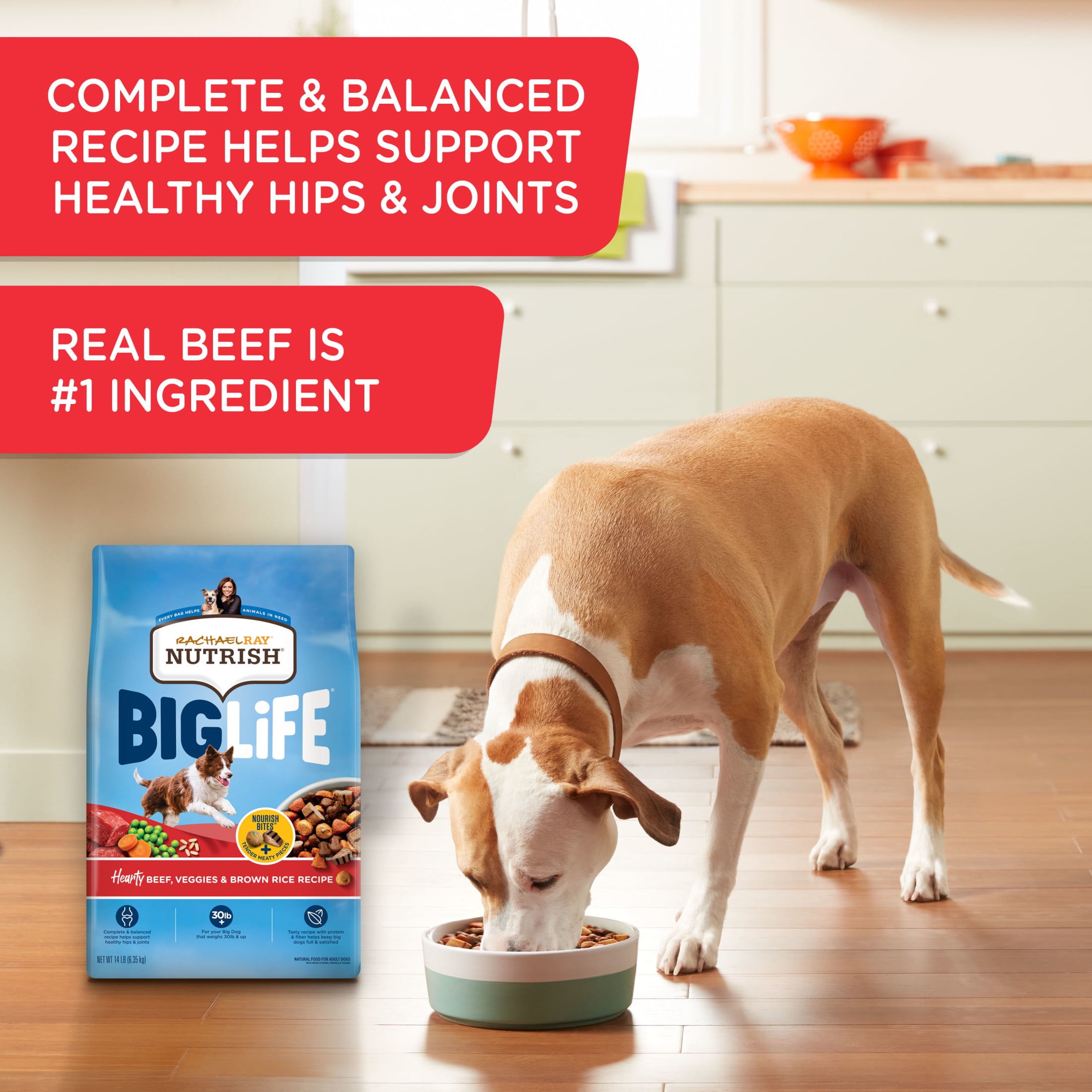 Rachael Ray Nutrish Big Life Hearty Beef, Veggies & Brown Rice Recipe Dry Dog Food, 28 lb. Bag