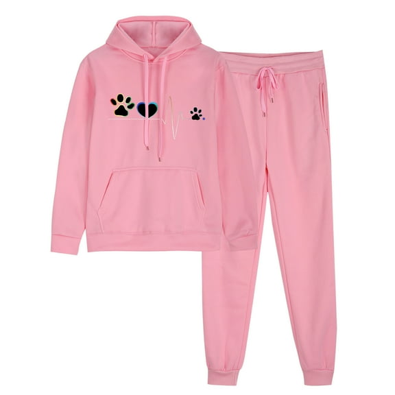 successthop 2 Piece Lounge Set Women Long Sleeve Hoodie and Jogger Sweatpant Heartbeat Claws Fall Streetwear with Pocket