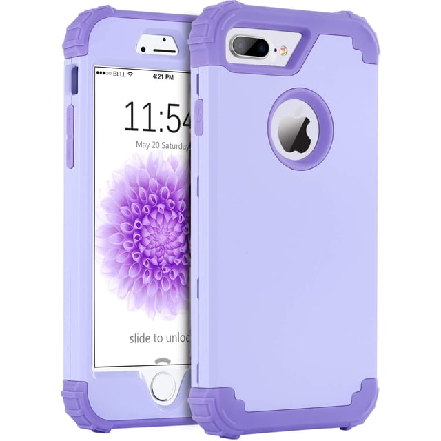 Case for iPhone 7/8, 3 in 1 Hybrid Hard Plastic Soft Rubber Heavy Duty Rugged Bumper Shockproof Full-Body Protective Phone Cover for iPhone 7/8, Purple
