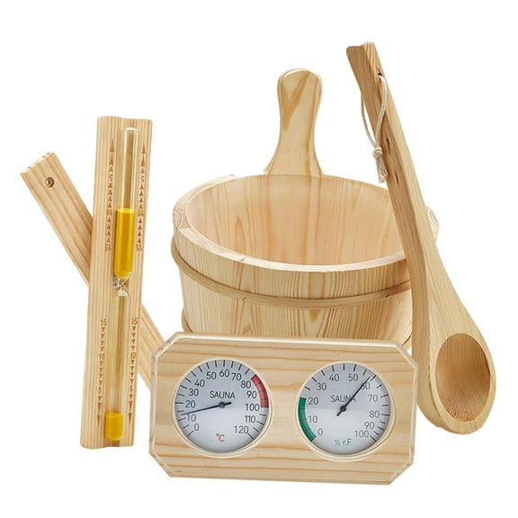 Sauna Bucket Ladle Thermometer Large Capacity Wood for Home Spa Bathroom Relaxation
