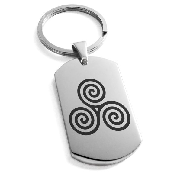 Stainless Steel Celtic Triskele Triskelion Triple Spiral Engraved Dog Tag Keychain Keyring