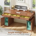 thumbnail image 3 of 55.1" Farmhouse Electric Standing Desk with 3 Drawers and Storage Cabinet, Height Adjustable Executive Desk for Home Office, 3 of 7