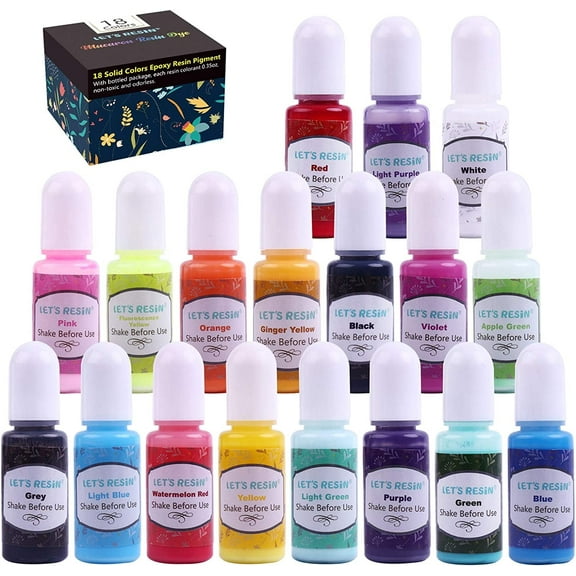 LET’S Resin 18 Colors Epoxy Pigment, Opaque Liquid Resin Colorant Each 0.35oz,Odorless Epoxy Resin Dye Solid Color Liquid Dye for Resin Jewelry DIY Crafts Art Making