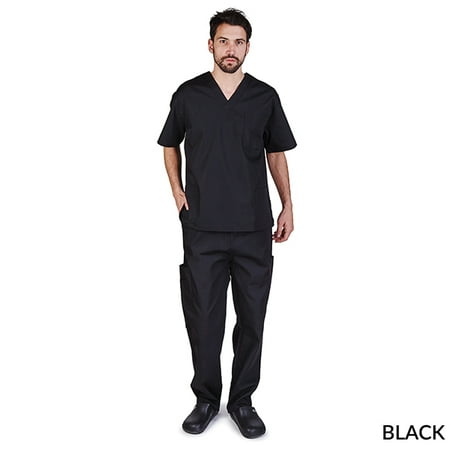 

M&M SCRUBS Solid Men Scrub Set Men Medical Uniforms 201- (BLACK)