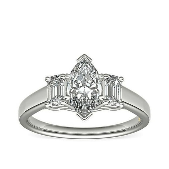 1.00 Ct Clarity-VS1 Marquise Natural Diamond Latest Three Stone Design Ring for Anniversary in Solid 950 Platinum Size 7