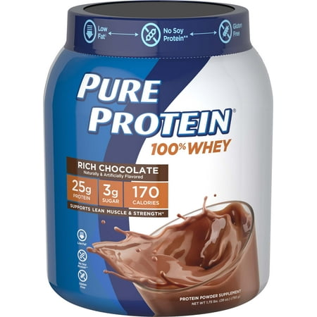 Pure Protein 100% Whey Protein Powder, Rich Chocolate, 25g Protein, 1.75 Lb