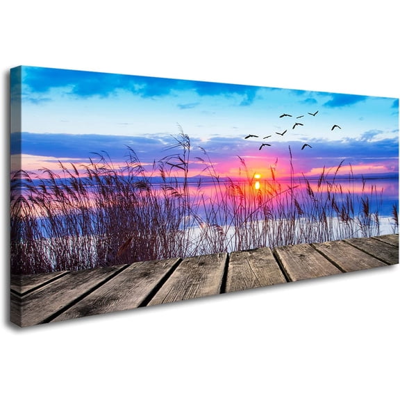 Aaheei Wall Art Leisure and Free Time On The lake Canvas Prints Painting Sunset Landscape Pictures Ready to Hang for Living Room Bedroom Kitchen Home and Office Wall Decor