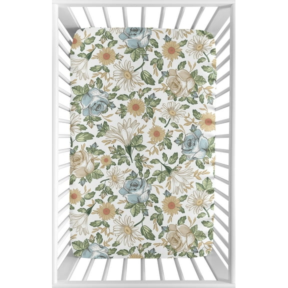 Sweet Jojo Designs Vintage Floral Fitted Bed Sheet, Crib – Elastic, Machine Washable