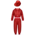 thumbnail image 2 of iiniim Girls Boys Sequin Jazz Hip Hop Dance Performance Hooded Jacket Top with Pants and Hat Outfits Red 7-8, 2 of 7