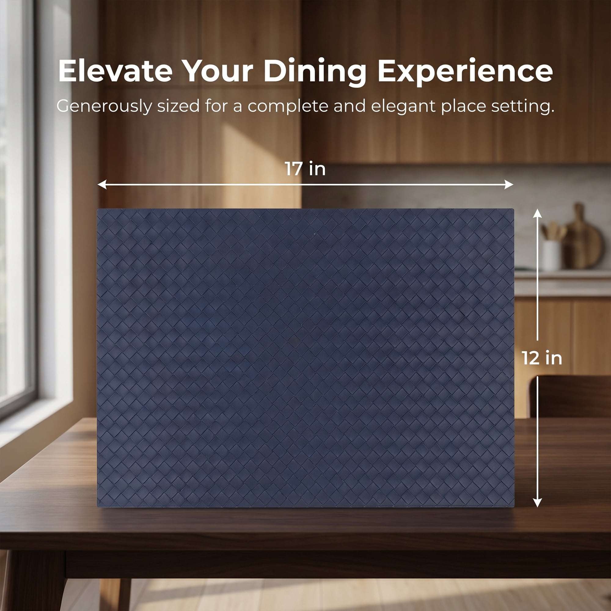 Unique Bargains Set of 6 Leather Placemats for Kitchen Dark Blue 17*12in