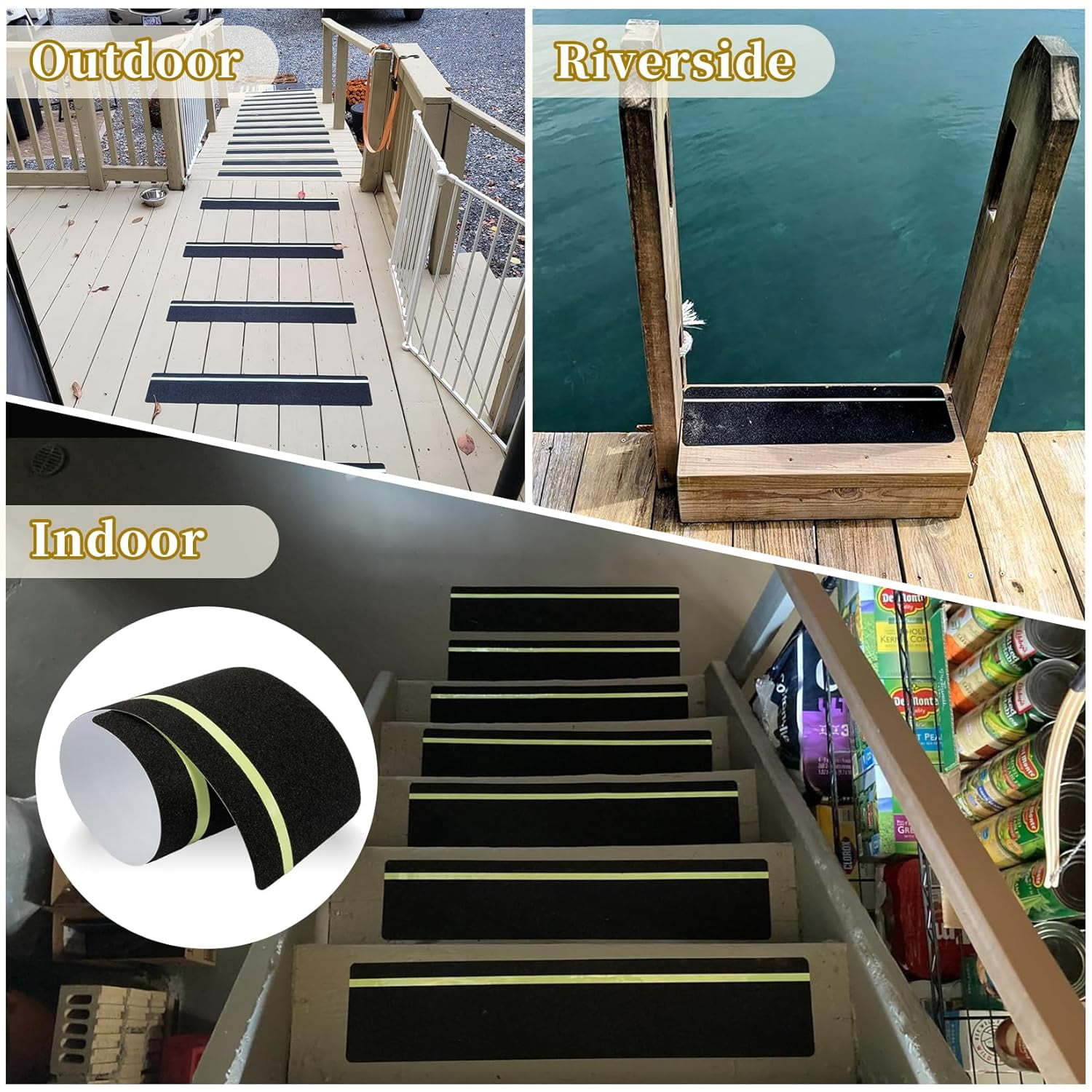 Grip Tape for Stair Non Slip 10-Pack Black Glow 6" x 24",Outdoor Steps Treads Anti Slip Weather Resistant Glow in Dark