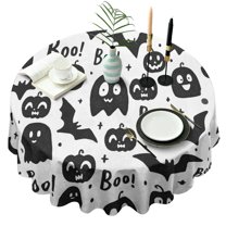 Happy Halloween Round Tablecloth Waterproof Spillproof Round Table Covers Pumpkin Spooky Table Cloths for Dining Kitchen Restaurant Birthday (60x60 inches)