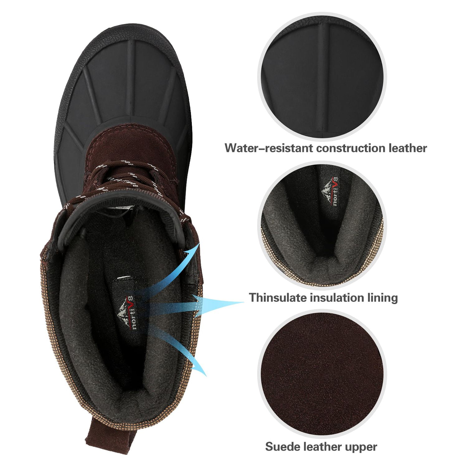 Nortiv8 Mens Winter Warm Outdoor Hiking Boots Snow Boots Insulated Waterproof Work Boots Shoes Terrex-2M Brown Size 7