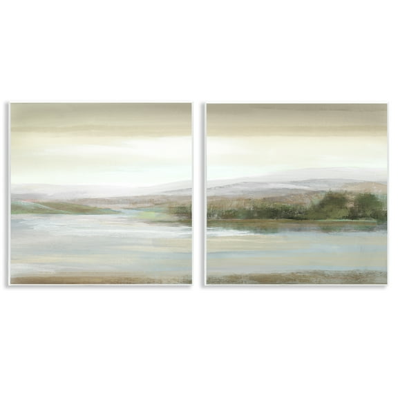 Stupell Industries Abstract Lakeside Landscape Landscape & Nature Painting Unframed Art Print Wall Art, 12 x 12, Set of 2