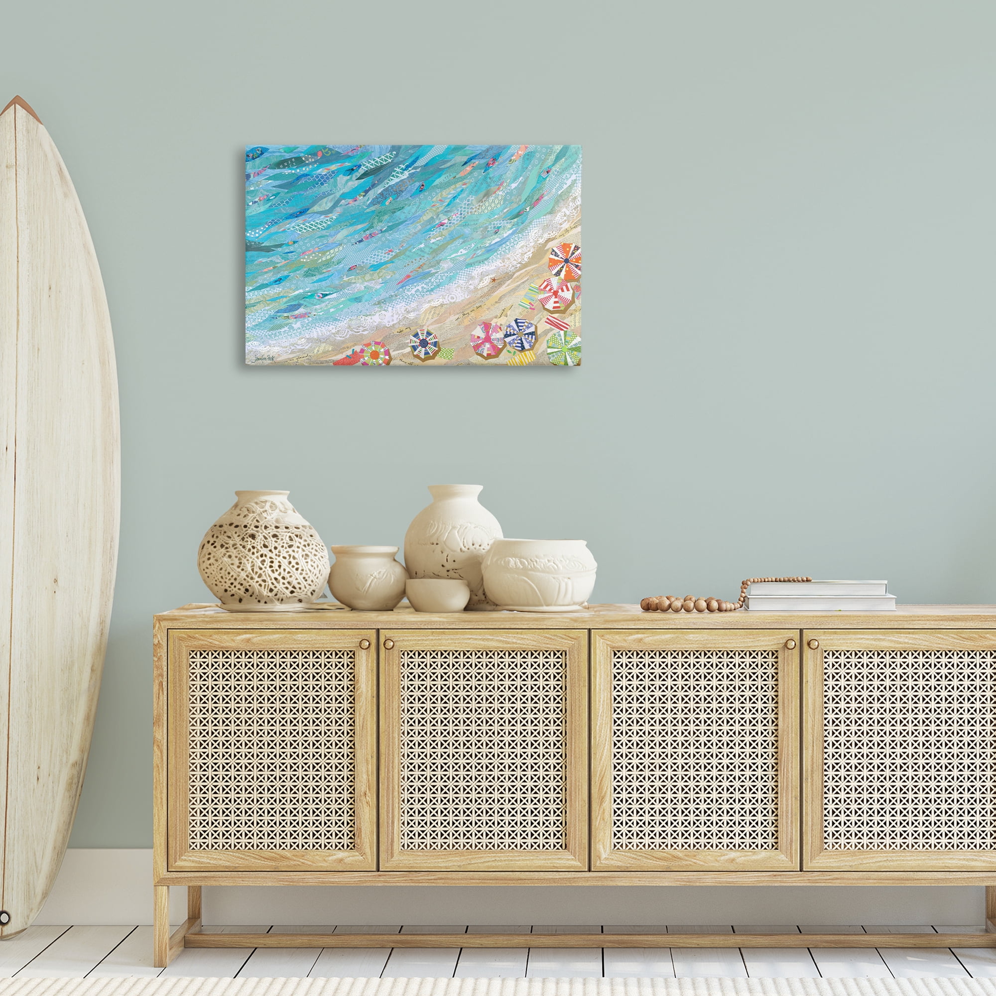 Stupell Industries Collaged Aerial Beach View Coastal Painting Gallery Wrapped Canvas Art Print Wall Art, 30 x 20