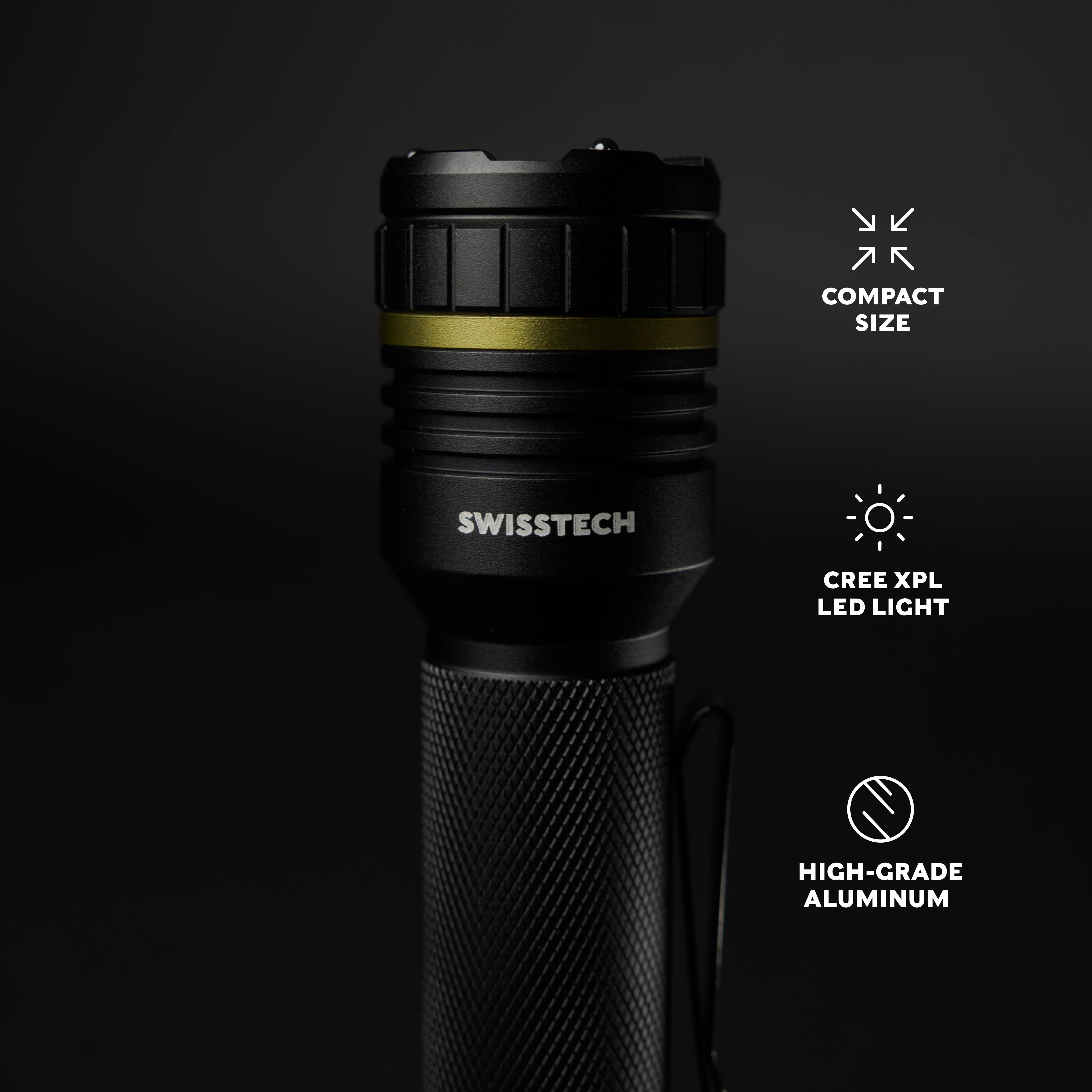 Swiss Tech 1500 Lumens Rechargeable Tactical LED Flashlight, Aluminum, Waterproof