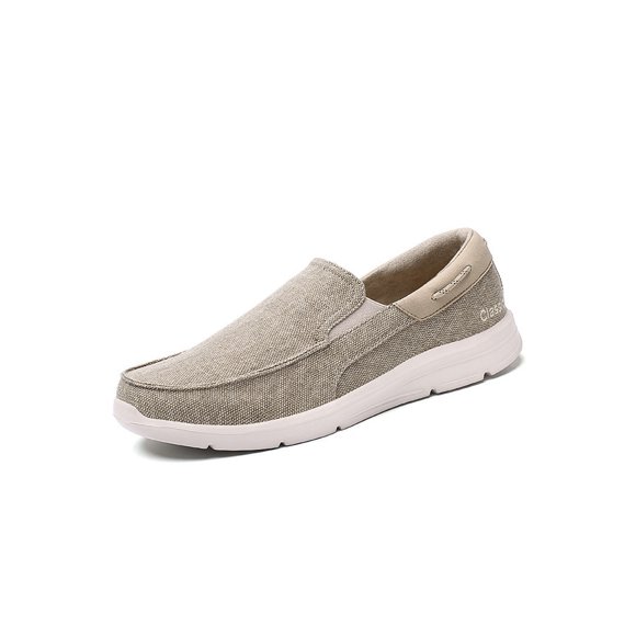 MAWCLOS Mens Sneakers Slip On Flats Walking Breathable Loafers Round Toe Work Casual Shoes Beige 10.5