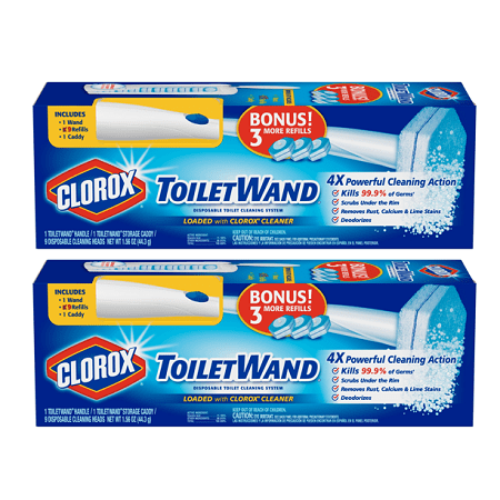 - (2 pack) Clorox ToiletWand Disposable Toilet Cleaning System - ToiletWand, Storage Caddy and 9 Disinfecting ToiletWand Refill Heads 2 Pack