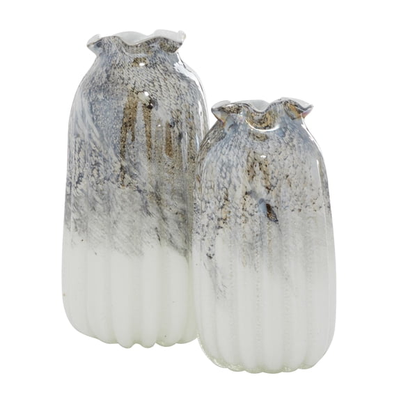 DecMode 12", 10"H Handmade Blown Gray Glass Vase, Set of 2