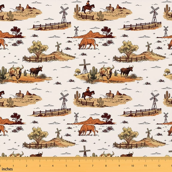 Manfei Cowgirl Fabric by the Yard 1 Yard, Rodeo Home Decor Fabric by the Yard, Brown