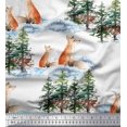 thumbnail image 3 of Soimoi White polyester Crepe Fabric Fox & Pine Tree Print Fabric by the Yard 52 Inch Wide, 3 of 5