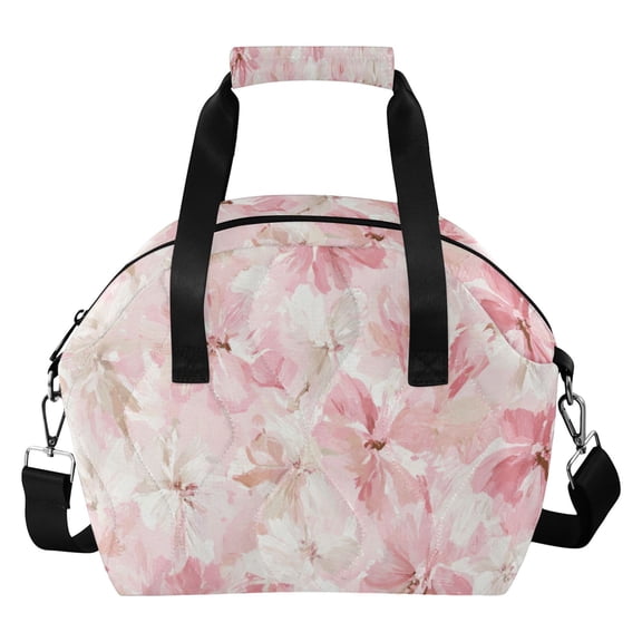Pink Blossoms Bows Insulated Lunch Bag Reusable Quilted Lunch Box Waterproof Leakproof Lunch Container