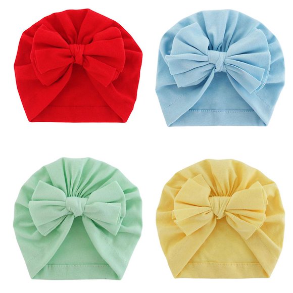 4 Pieces Of Baby Newborn Fetal Cap With Bow, Hat For Toddler Girl Hijab.