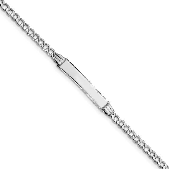 Bracelet d'Identification Id à Maillons Cubains en Or Blanc 14k avec Barre de Nom