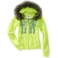thumbnail image 1 of Suéter Aeropostale con capucha de piel sintética con cremallera para mujer amarillo mediano, 1 of 1
