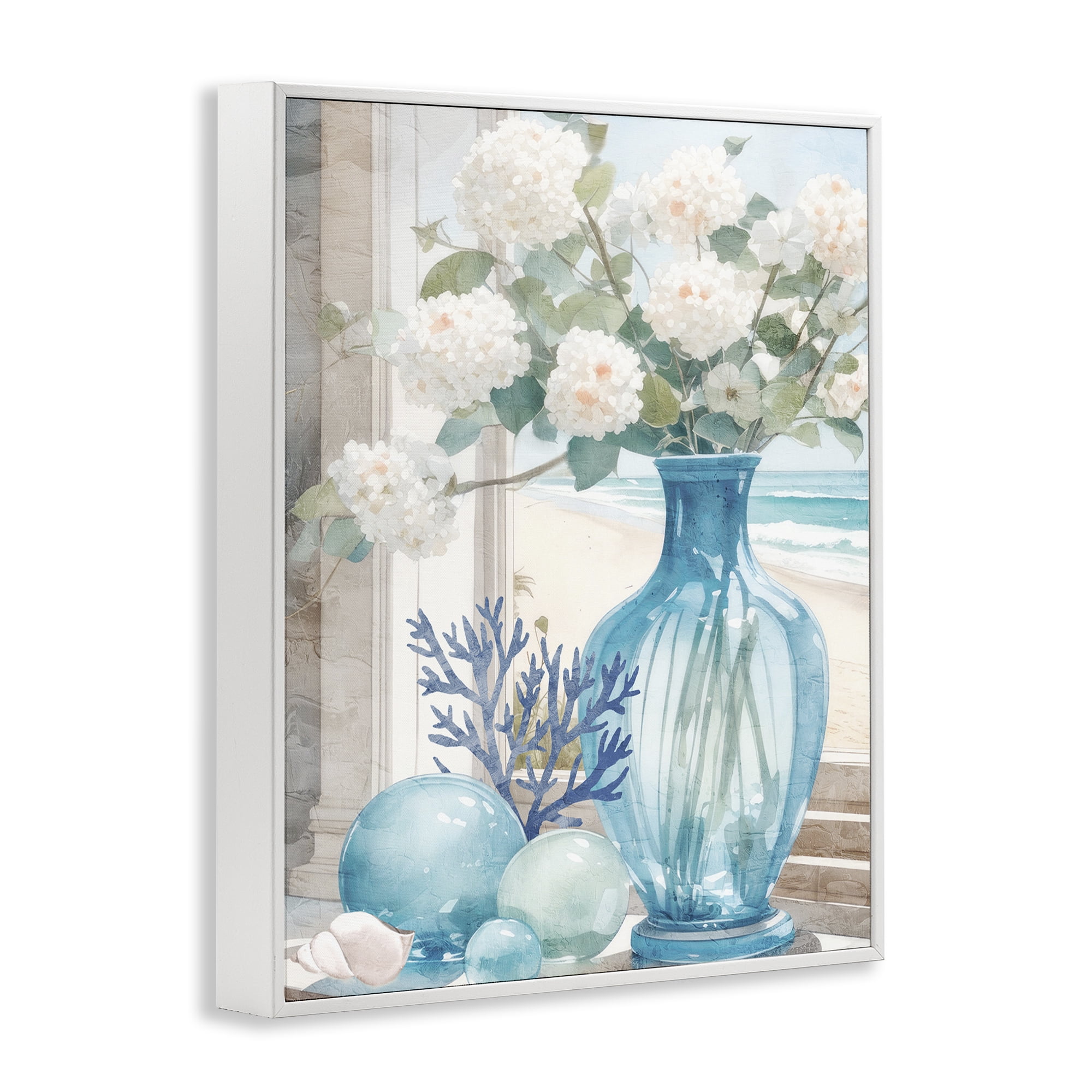 Stupell Industries Sea Glass & Coral Botanical & Floral Painting White Framed Art Print Wall Art, 16 x 20