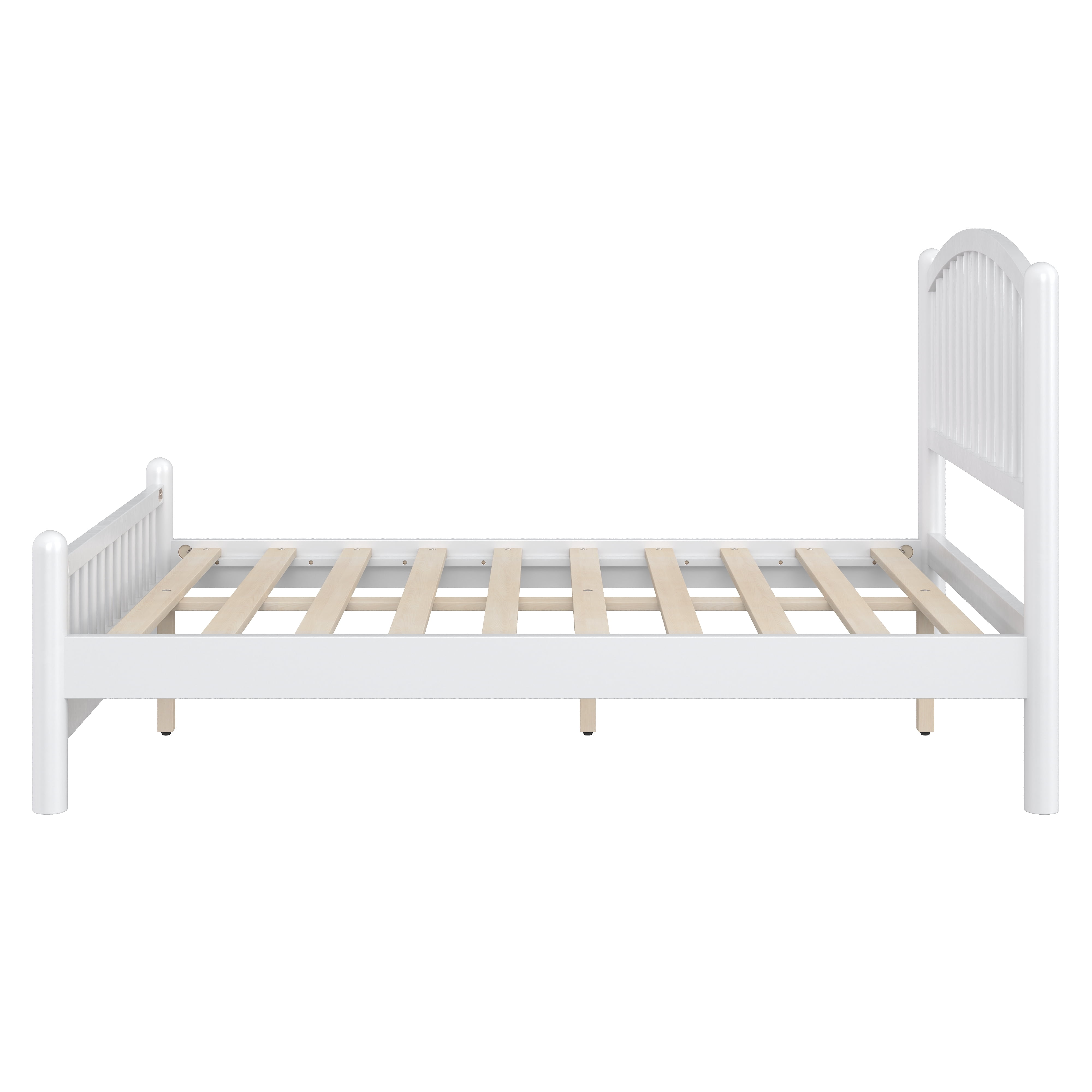 Euroco Full Size Wood Platform Bed with Arched Headboard, No Box Spring Needed, White