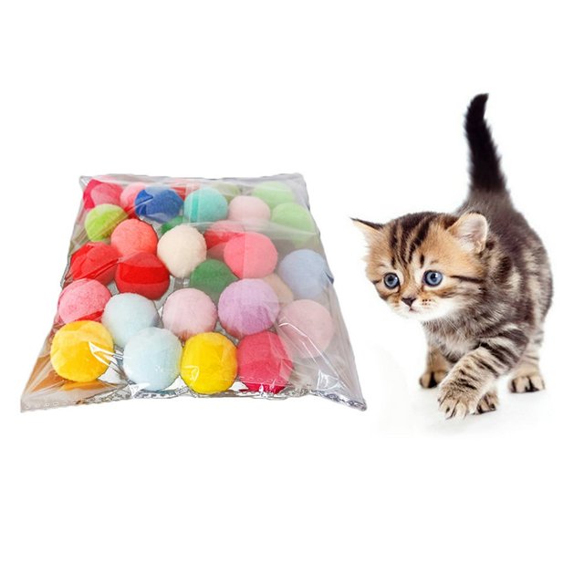 CUITING 10/20/30 Pcs Pet Cats Kitten Polyester Plush Balls Interactive Play Training Toy