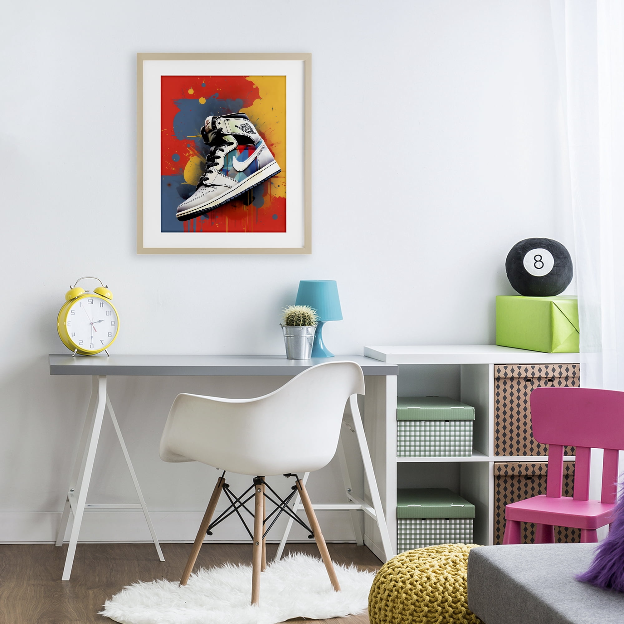 Stupell Industries Shoe With Colorblock Background Birch Framed Print Under Glass, design by Creative Studio
