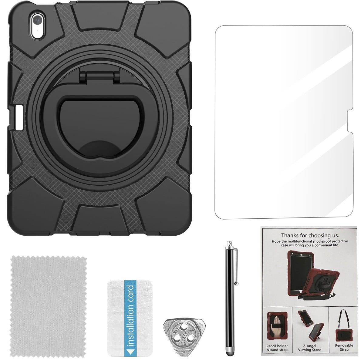 AICase For Apple iPad (A16) Case/iPad 11th Generation 11 Inch (2025) Shockproof Rugged Cover With 360 Rotating Stand Built-in Pencil Holder come with a Screen Protector