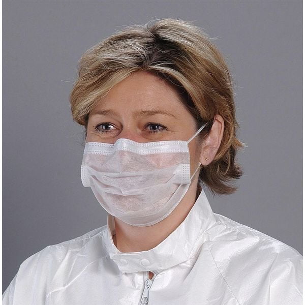 Disposable Procedural Face Mask, 1-Ply, Dual, Non-Adjustable Strap, Metal Nose Clip, White, M