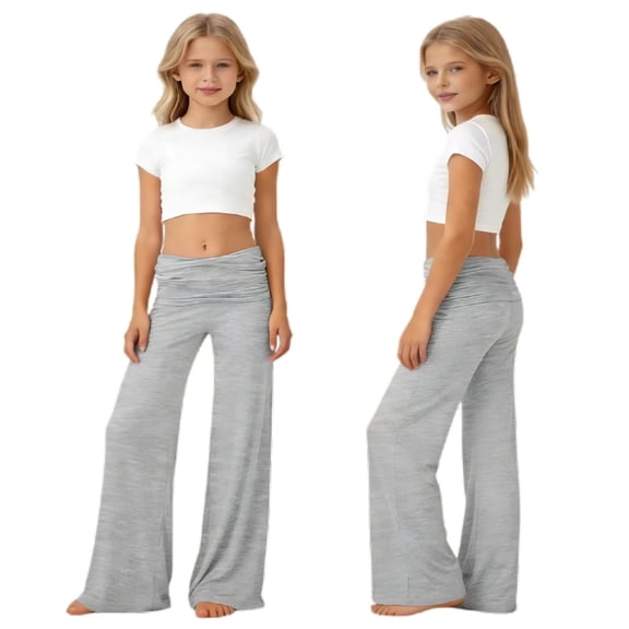 EnJoCho Tween Girls Fold Over Yoga Pants Stretch Wide Leg Trousers Kids Loose Pant Elegant Tracksuit Sports Baby Girls Pants Girls Lightweight Wide Leg Linen Pants