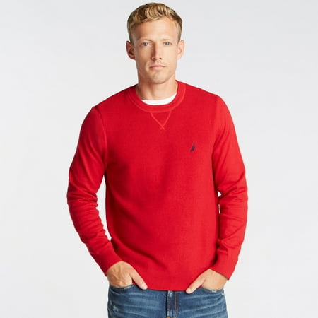Nautica Men's Long Sleeve Solid Crewneck Sweater, Red, Medium - NEW