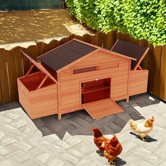Pefilos 69" Outdoor Large Wooden Chicken Coop for 4 Chickens with Nesting Box, 2 Free-range Doors Hen House for Small Animals, Orange