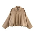 thumbnail image 1 of Women's Casual Batwing Sleeve Zipper Loose Textured Coat, Long Sleeve Hoodless Jacket for Spring, Polyester Solid Color Outerwear for Daily and Party Occasions, Soft and Stylish Top, 1 of 7