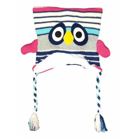 Girls Gray & Ivory Striped Owl Peruvian Style Critter Trapper Bird Hat