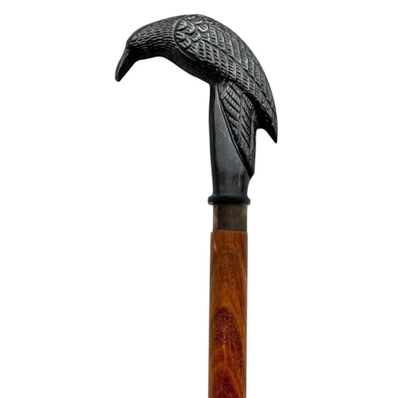 Black Victorian Crow Raven Steampunk Walking Cane  with Brown Wooden Base