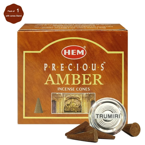 Trumiri Incense Cone Holder Bundle with Hem Precious Amber Incense Cones - Pack of 1 (approx 10 Cones)