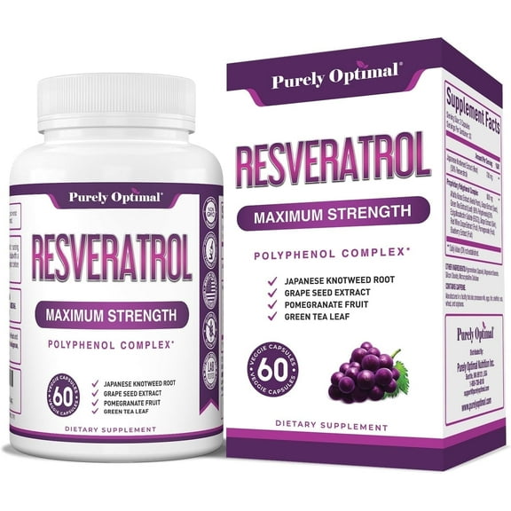 Purely Optimal Resveratrol 1500mg – Trans-Resveratrol Polyphenols – Cognitive Support, Healthy Aging – 60 Veggie Capsules