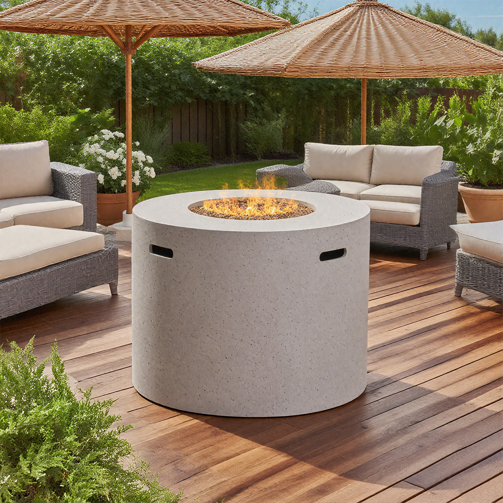 HZWDD 31" Propane Outdoor Fire Pit Table, Round Propane Gas Patio Fire Table 40000 BTU for Deck, Backyard and Pool